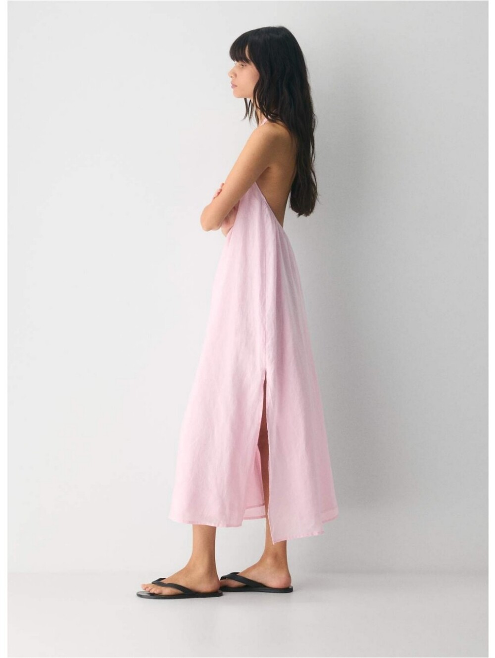 Little Moon × Aritzia Sunpost Linen Halter Dress Villa Pink Nwt - Picture 3 of 9
